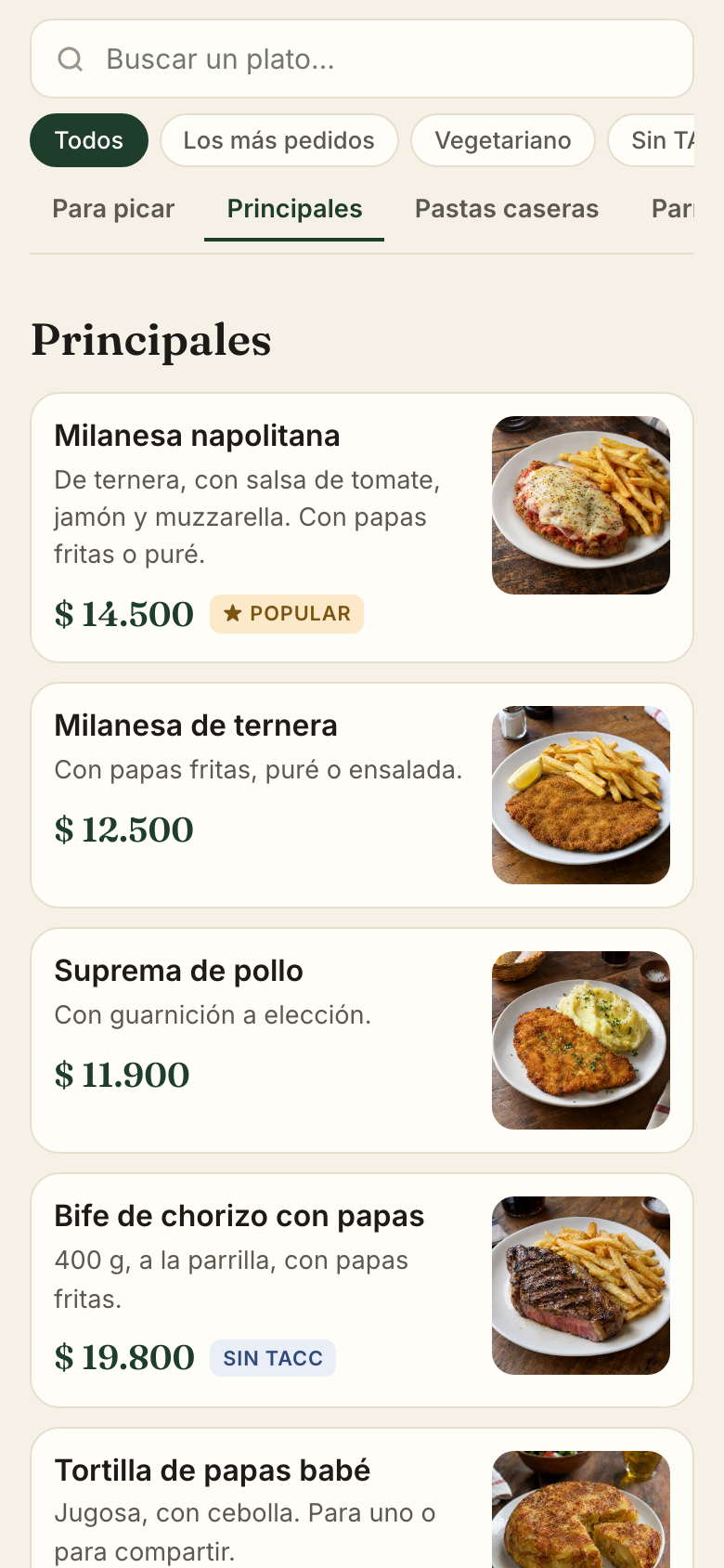 Carta con QR de mesa